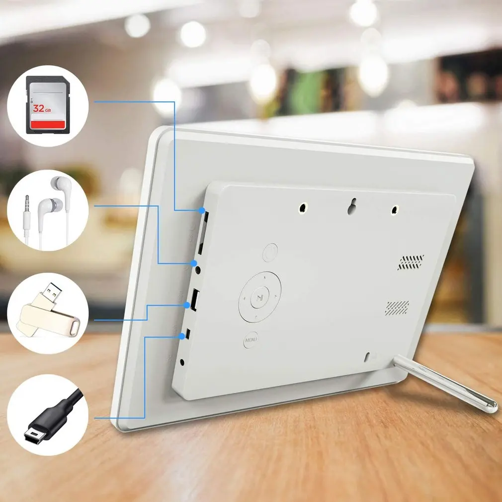 10 Inch HD Digital Photo Frame 1024x600 HD Ultra-Thin LED Electronic Photo Album LCD Frame LCD Display Video Playing