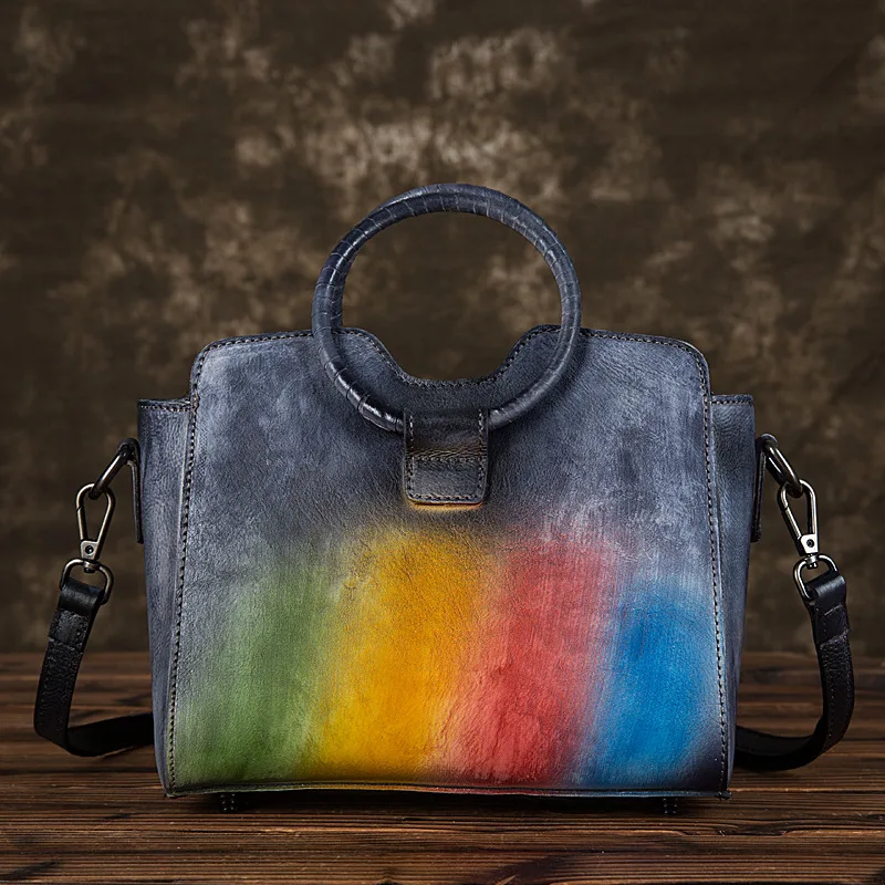

WERAIMJX Vintage Genuine Leather Women Handbags Totes High Quality Shoulder Bags For Women Round Handle Designer Crossbody Bags