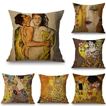 

6 Styles Gold Luxury Seat Cushion Home Decorative Pillow Case Cover Gustav Klimt Gallery Collection Sofa Chair Cushion Cover