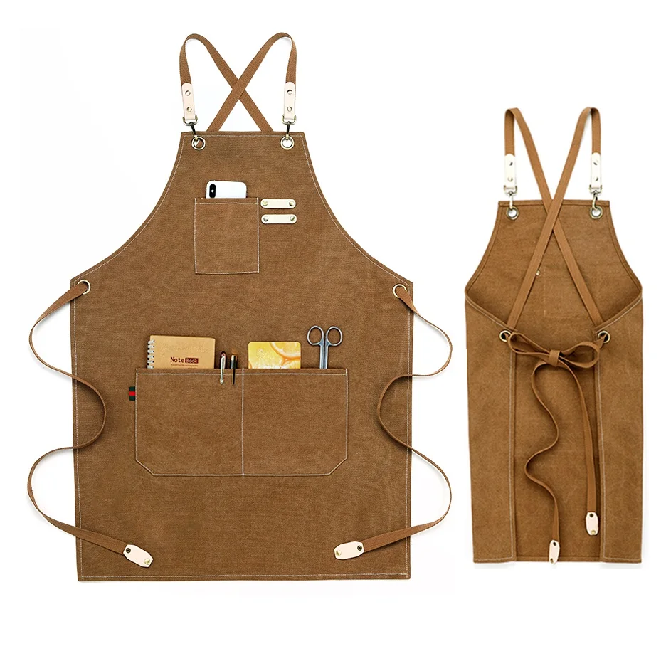 2020 New Thick Canvas Unisex Apron Bib Chef Kitchen Aprons for Women Men Coffee Shop Barber BBQ Bib working uniform