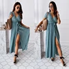 Boho Polka Dot Long Dresses Women Split Short Sleeve Summer Casual Dress 2022 Streetwear Black Maxi Dress Vestidos ► Photo 1/6