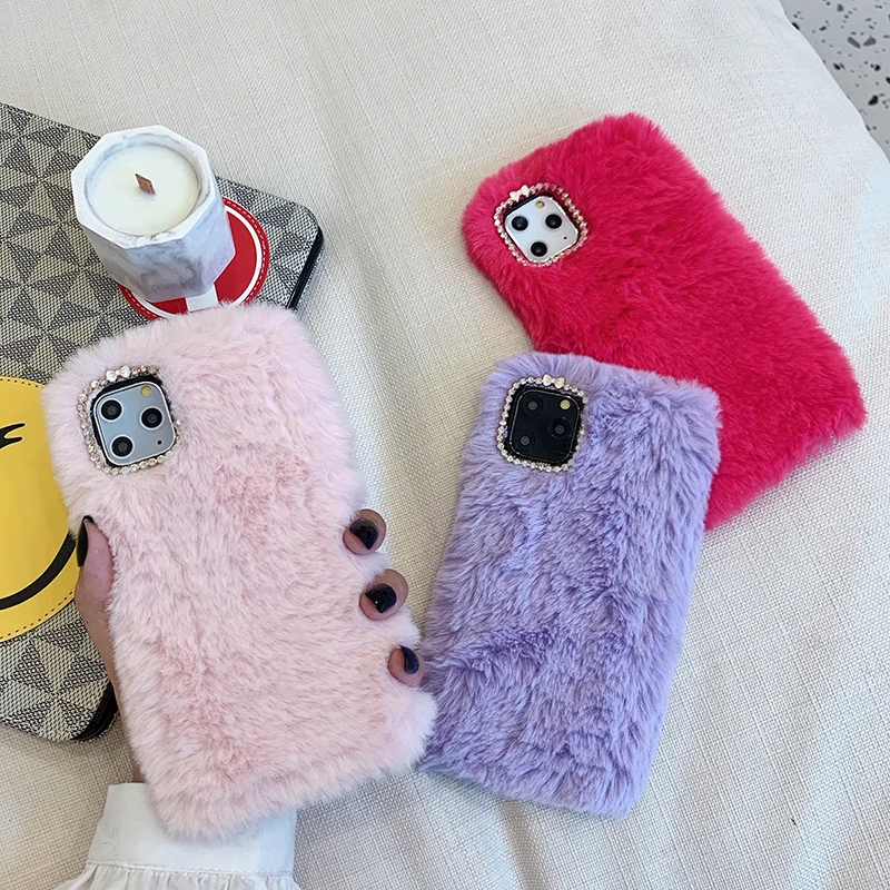 Cute Fluffy Fur Phone Case For iPhone 11 Pro Max 7 8 6 6s Plus Warm Plush Case Furry Hair Case