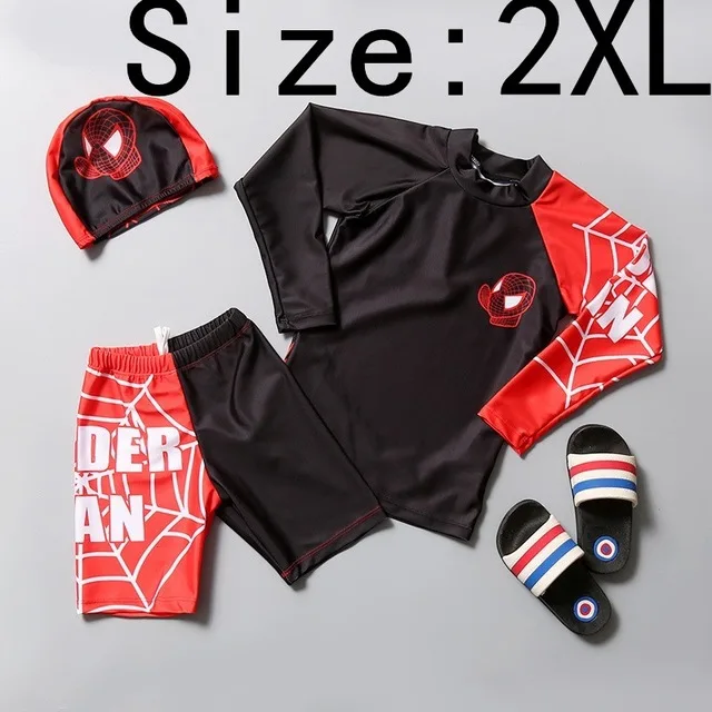 Black 2XL Новинка; купальный костюм для маленьких мальчиков+ шапочка; комплект из 3 предметов; милый синий купальный костюм; одежда для купания с героями мультфильмов для маленьких детей - Цвет: Black 2XL