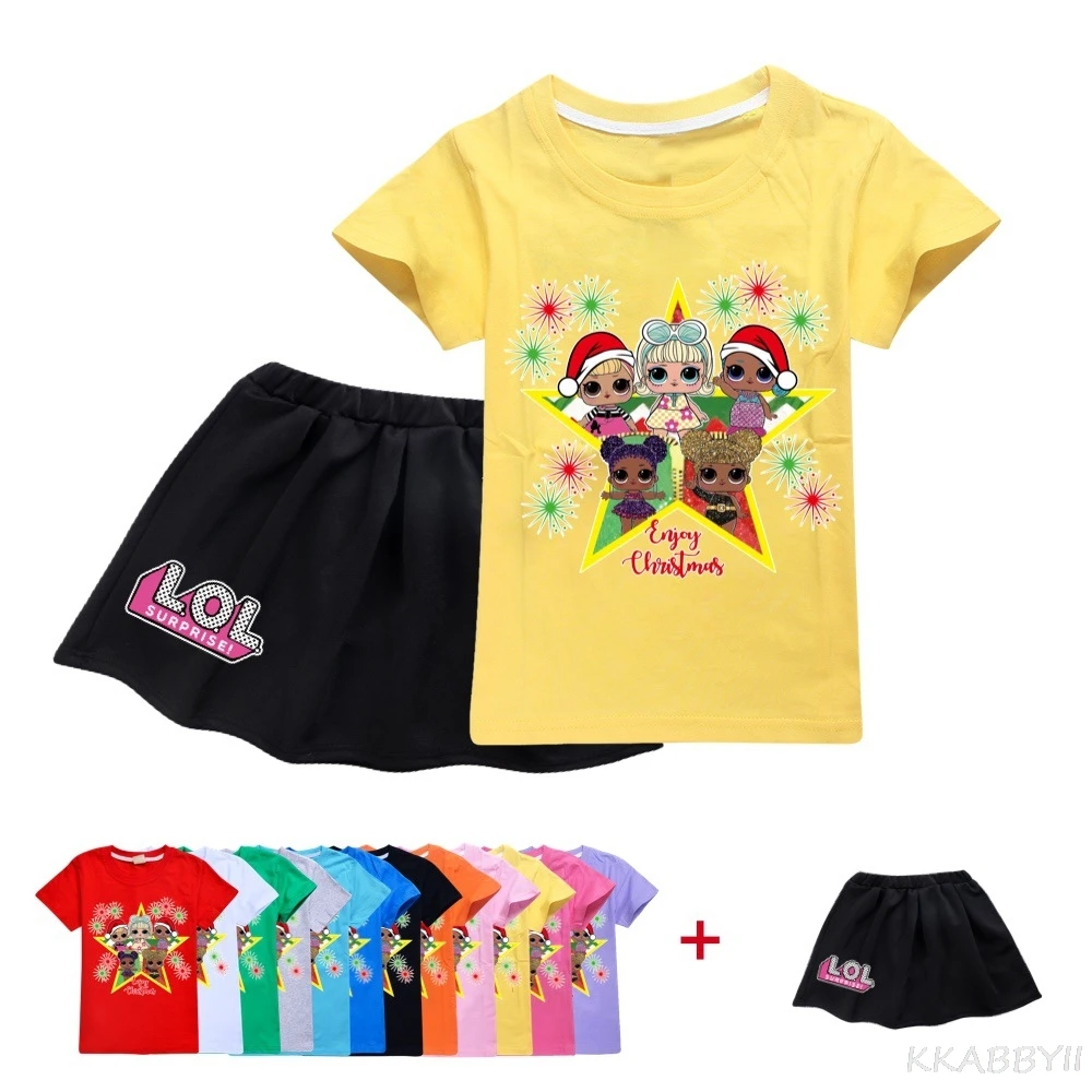 LOL Dolls New Summer Fashion Dress Children's Girl Skirt Suit Short Sleeve T-shirt Set Gifts for Girls | Детская одежда и