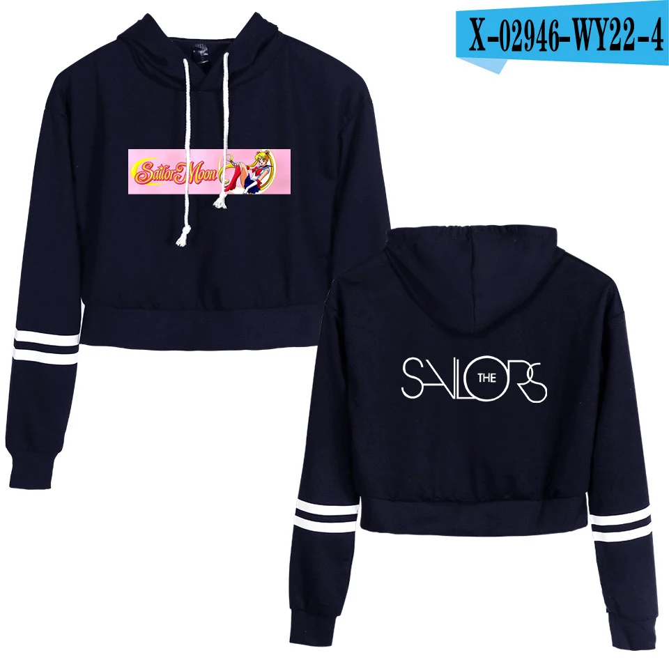 navy blue Сейлор Мун, укороченный топ, толстовки, женская мода, новинка, хит, хлопок, Harajuku, Сейлор Мун, женские/девичьи толстовки, толстовка, белая одежда - Цвет: navy blue