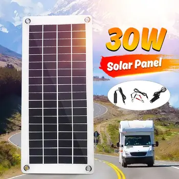 

Solar Panel 30W 12V/5V Semi-flexible Polysilicon Solar Cell DIY Cable Waterproof Outdoor Connector Battery Charger