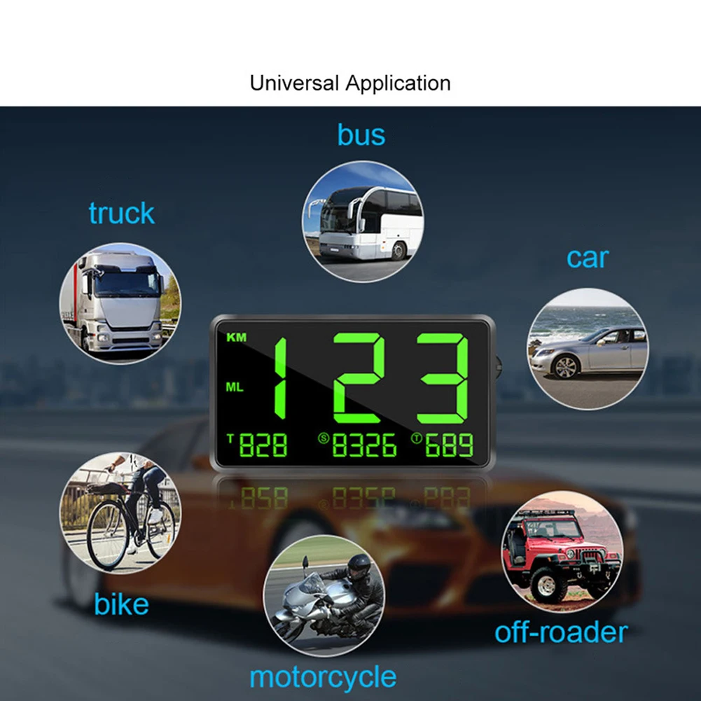  Große Bildschirm HUD Safe Fahrrad Universal MPH Lkw Bus Überdrehzahl Warnung GPS Tacho Head Up Disp