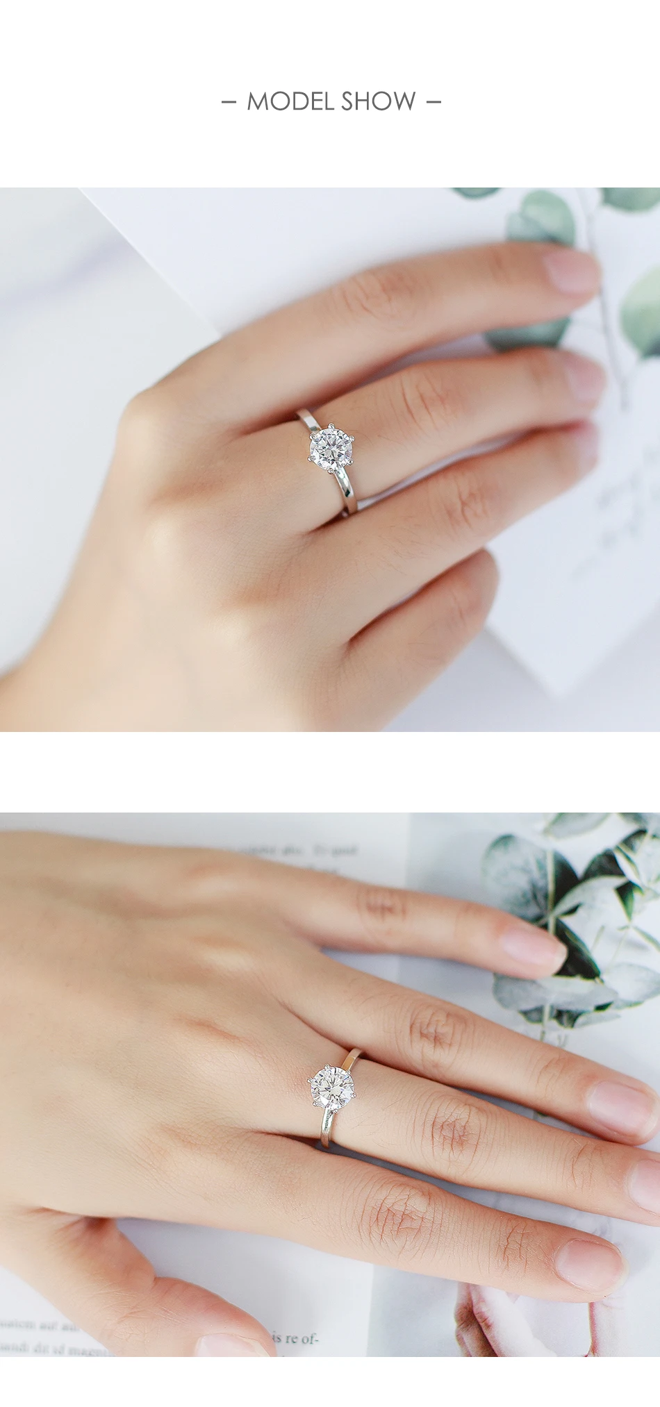 GEM'S балетные 925 пробы серебряные ювелирные изделия шесть зубцов 2.0Ct 8 мм EF цвет Муассанит солитер обручальные кольца для женщин