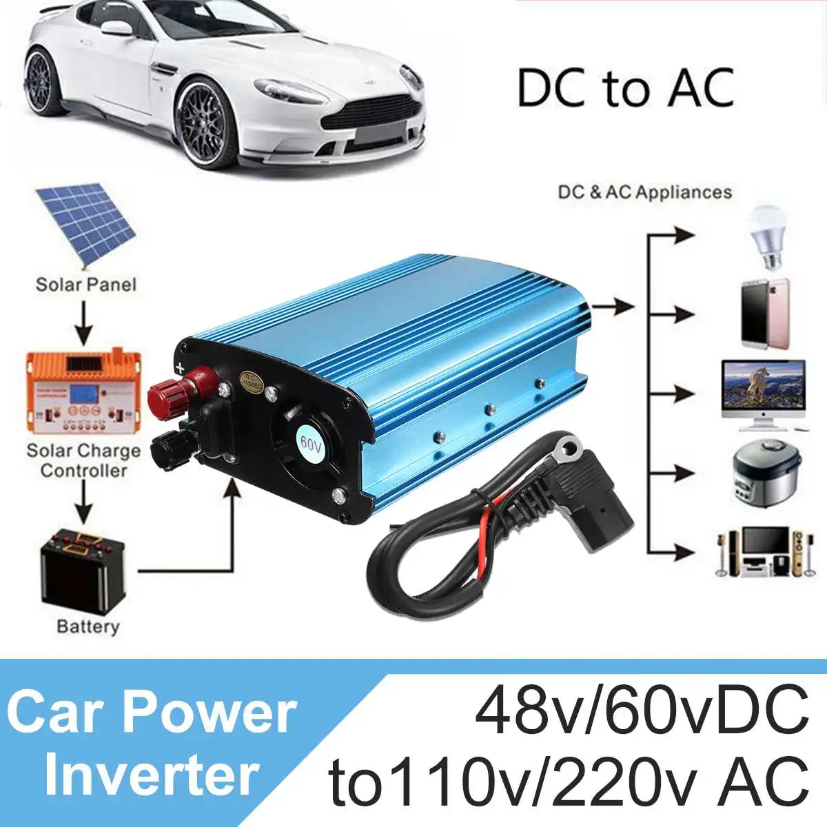 Солнечный инвертор 3000 Вт p eak DC 60 в до 220 В ЖК-дисплей Солнечный автомобильный преобразователь модифицированный синусоидальный Преобразователь мощности