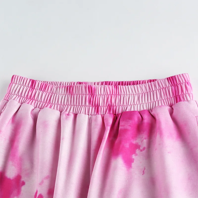Tie Dye Set Two Piece Outfit Summer Streetwear Sleeveless Crop Top Colorful Pleated Sweatpants Tracksuit Women Lounge Wear