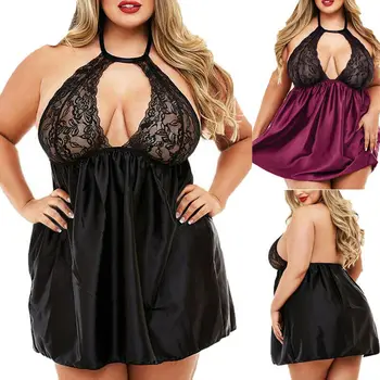 

Plus Size Women 5XL Sexy Lingerie Lace Dress Babydoll Underwear Nightwear Sleepwear Home sexy lace nightgown