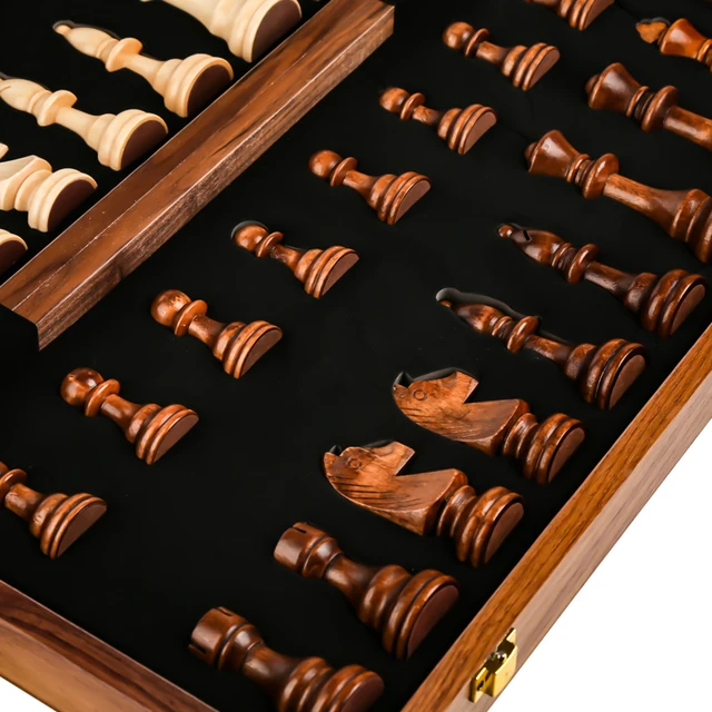 Jeu d'échecs pliant en bois de qualité supérieure, grand travail manuel classique traditionnel, pièces en bois massif, échiquier en noyer, cadeau pour enfants, jeu de société 6