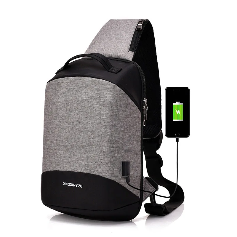 

2019 New Style Men Canvas Chest Bag Anti-Theft Backpack Shoulder USB Interface Charging Business Casual Travel