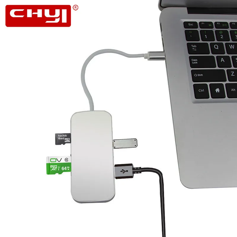 CHYI Мульти USB C концентратор type C USB 3,1 концентратор с SD кард-ридером алюминиевый сплав 3 порта USB 3,0 концентратор сплиттер для Macbook аксессуары