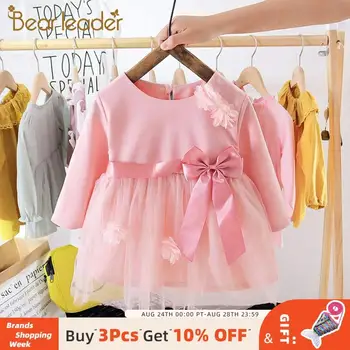

Bear Leader Toddler Baby Party Dresses 2020 New Sweet Newborn Girls Flowers Princess Dresses Infants Mesh Sashes Costumes Outfit