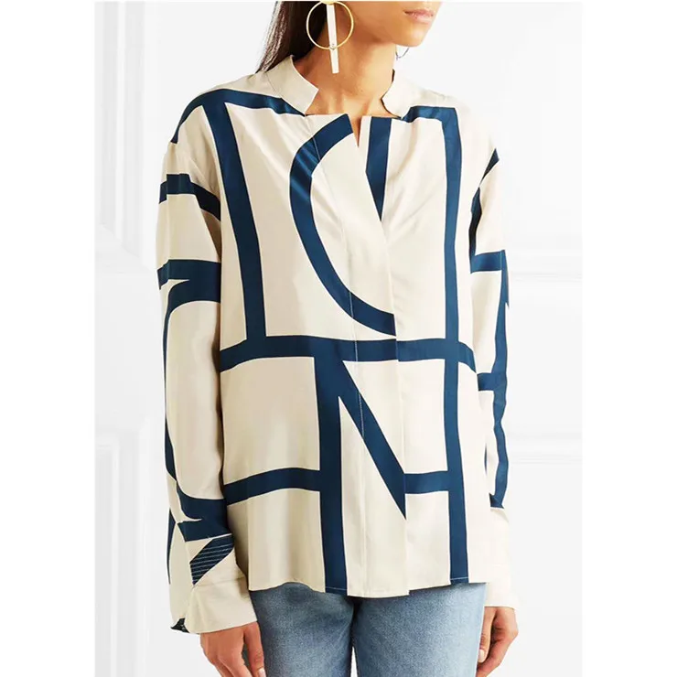 Рубашка из крепдешина с абстрактным принтом в полоску Повседневная блуза большого размера с длинными рукавами контрастная двухцветная рубашка унисекс