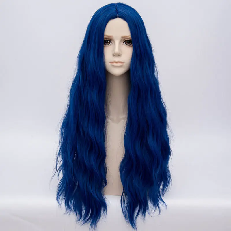 dark blue Косплей микс 78 см Косплей Лолита термостойкий пушистый длинный кудрявый Хэллоуин синтетический парик+ Кепка - Цвет: dark blue