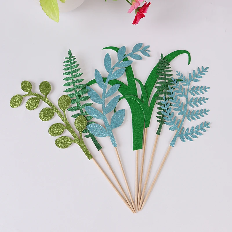 1PC Green Plant Cake Toppers Laser Cupcake Party Birthday Cake Topper Decor