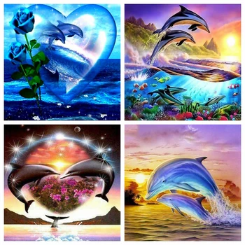 

Huacan DIY Diamond Painting Dolphin Full Square Diamond Embroidery Cross Stitch Animal Handicraft Home Decor
