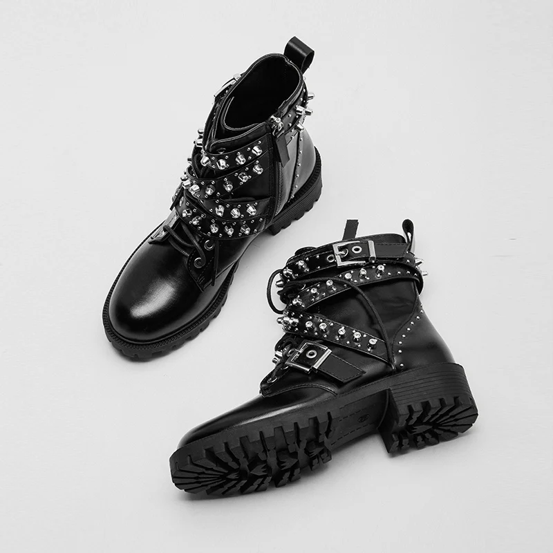 Новинка женские ботинки с заклепками из натуральной кожи женская обувь жемчугом