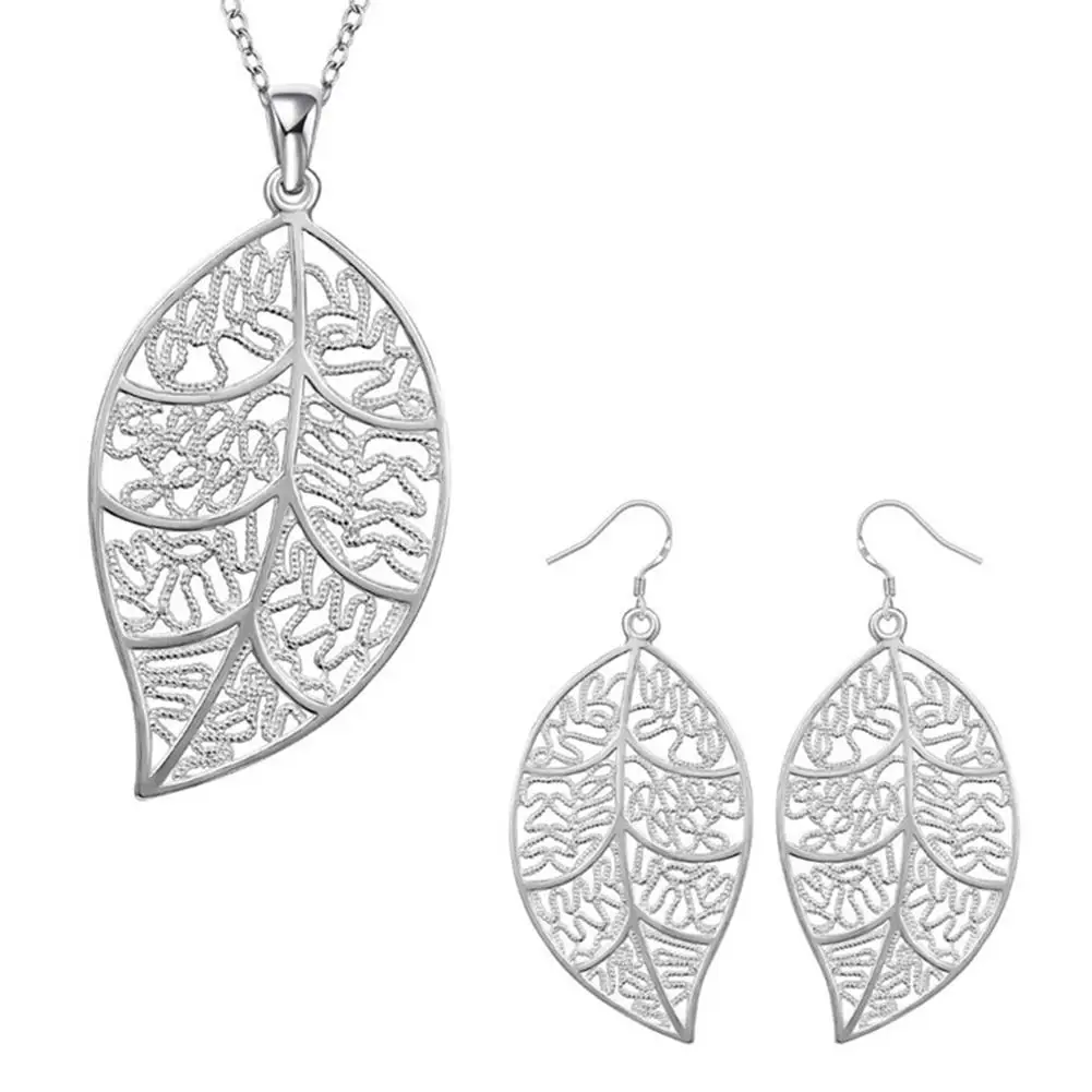 2 шт./компл. женское ожерелье серьги ювелирный набор с серебряным покрытием