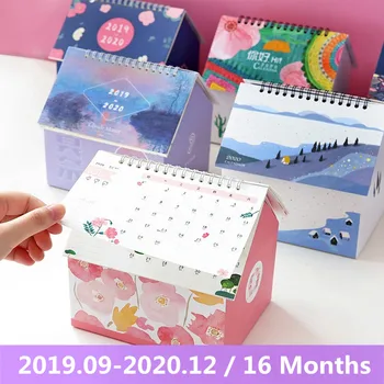 

2020 Creative Folding House Desk Calendar Van Gogh Starry Night Cartoon Animal Calendars Desktop Storage Box