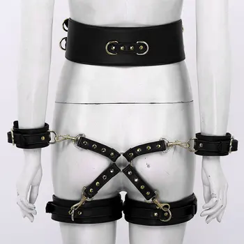 

Adults Men Women Adjustable PU Leather Wide Corset Cinch Belt Waistband with X-shaped Wrist Cuffs and Leg Cuffs Roleplay Costume