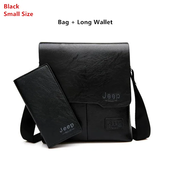 JEEP BULUO Man's Bag 2PC/Set Men Leather Messenger Shoulder Bags Business Crossbody Casual Bags Famous Brand Male Drop Shipping Black 1505-1-8068