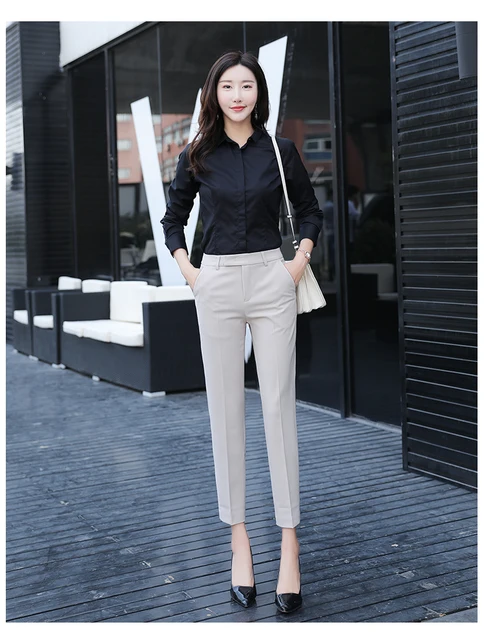 Black Gray Suit Pants Woman High Waist Pants Office Ladie Ashion Formal  Work Trousers Female Elegant