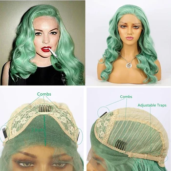

AIMEYA Mint Green Side Part Loose Wave Synthetic Lace Front Wig for Women Heat Resistant Fiber Natutral Hair Lace Wigs Vintage