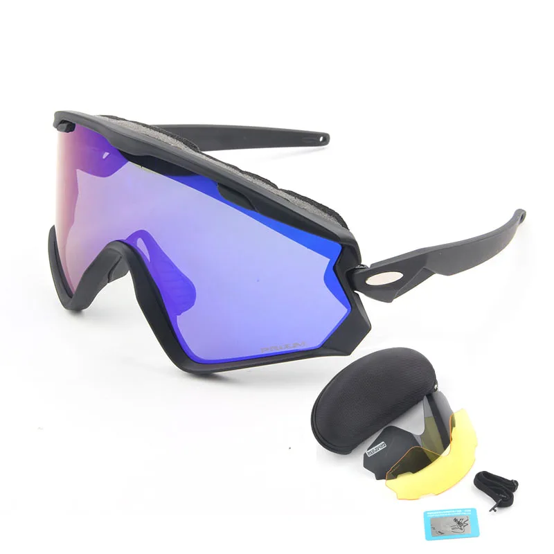 All black blue lens Ветрозащитные велосипедные солнцезащитные очки спортивные велосипедные очки горный велосипед велосипедные очки поляризованные UV400 очки 3 линзы велосипедные аксессуары - Цвет: All black blue lens