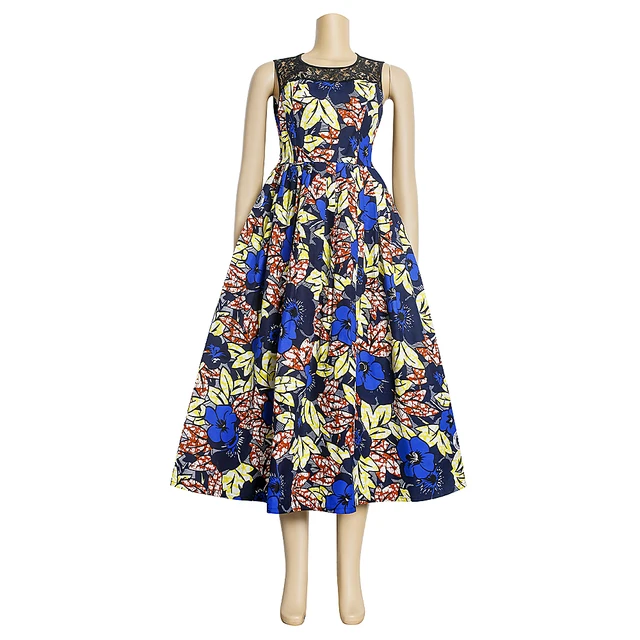 MD African Dresses For Women Traditional Dashiki Print Wax Lace Maxi Dress Ankara Boho Robe Kaftan Boubou Wedding Party Vestidos Blue