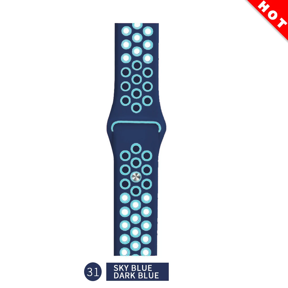 Sky blue dark blue Дышащий силиконовый спортивный ремешок для Apple Watch 4, 3, 2, 1, 42 мм, 38 мм, резиновый ремешок для браслета Nike iwatch 4, 5, 40, 44 мм - Цвет ремешка: Sky blue dark blue
