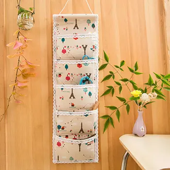 

Cotton and linen storage hanging bag hanging multi layer hanging pocket
