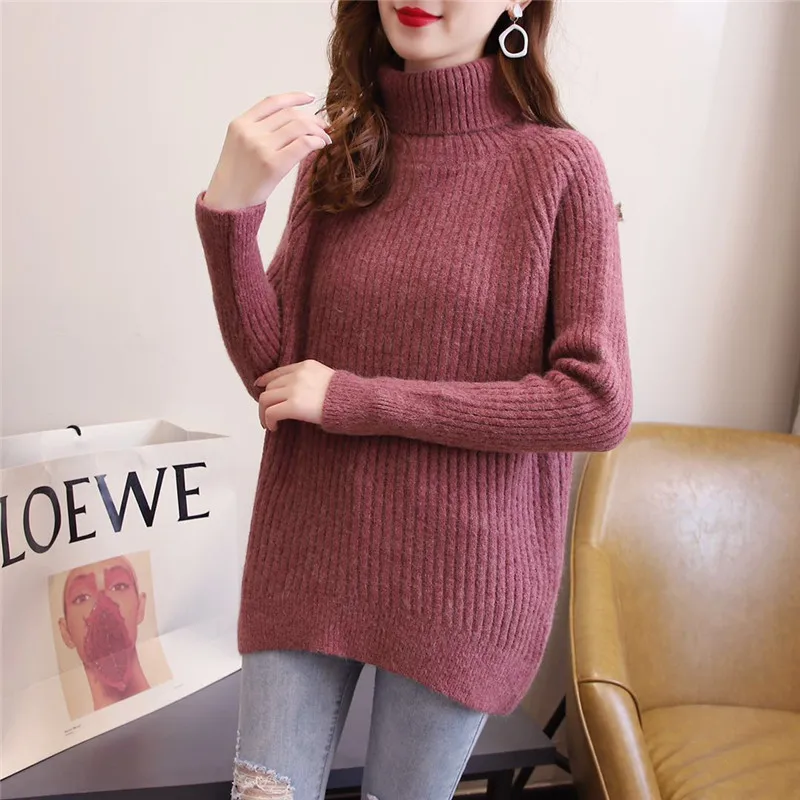

Long Sleeve Turtleneck Pullovers Knit Women Sexy Loose Sweater Oversized Solid Casual Jumpers Winter Warm Tops