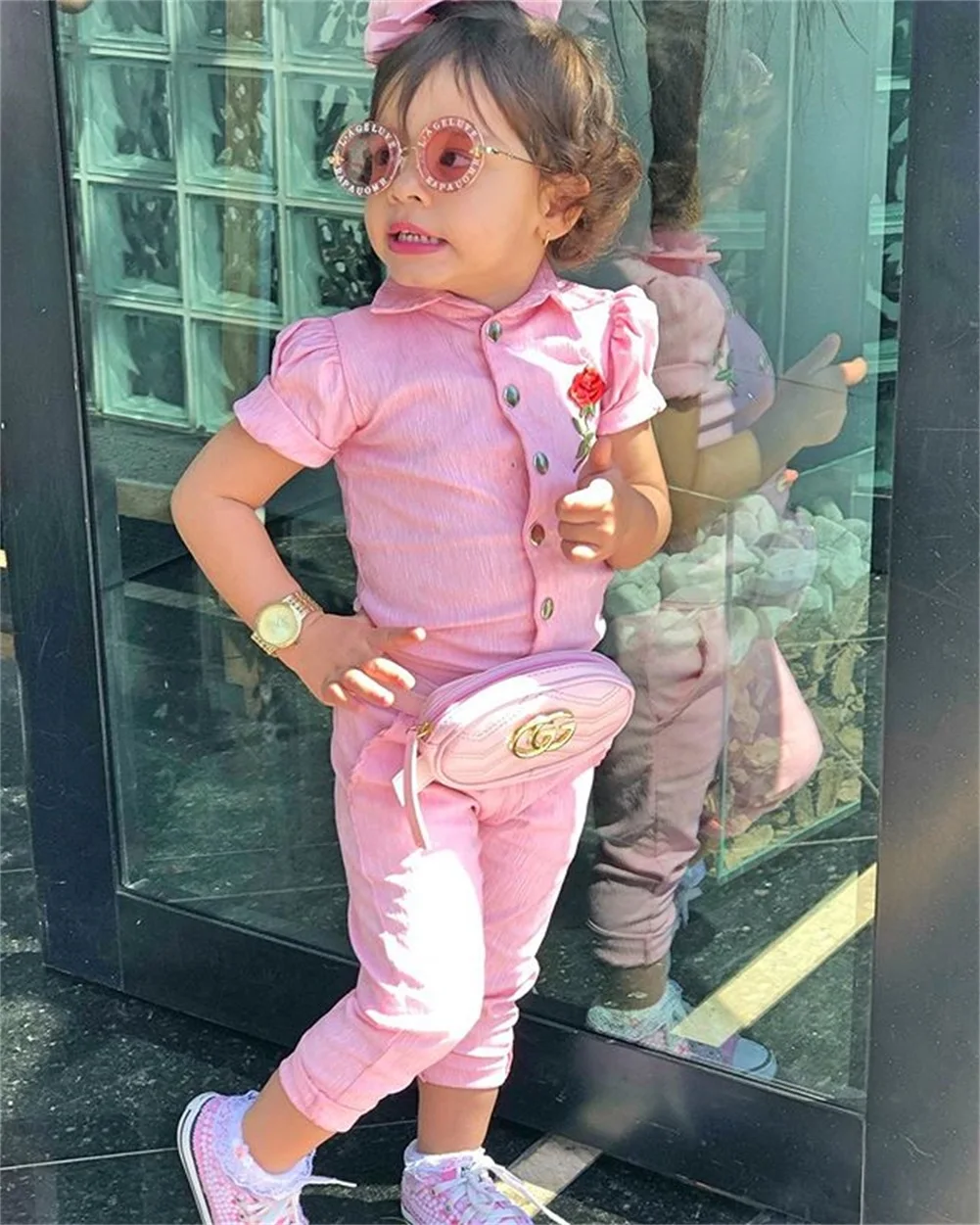 Toddler Romper Cute Baby Girls Rose Embroidered Short Sleeve Romper Jumpsuit Playsuit Clothes Outfit Size 2-6Y