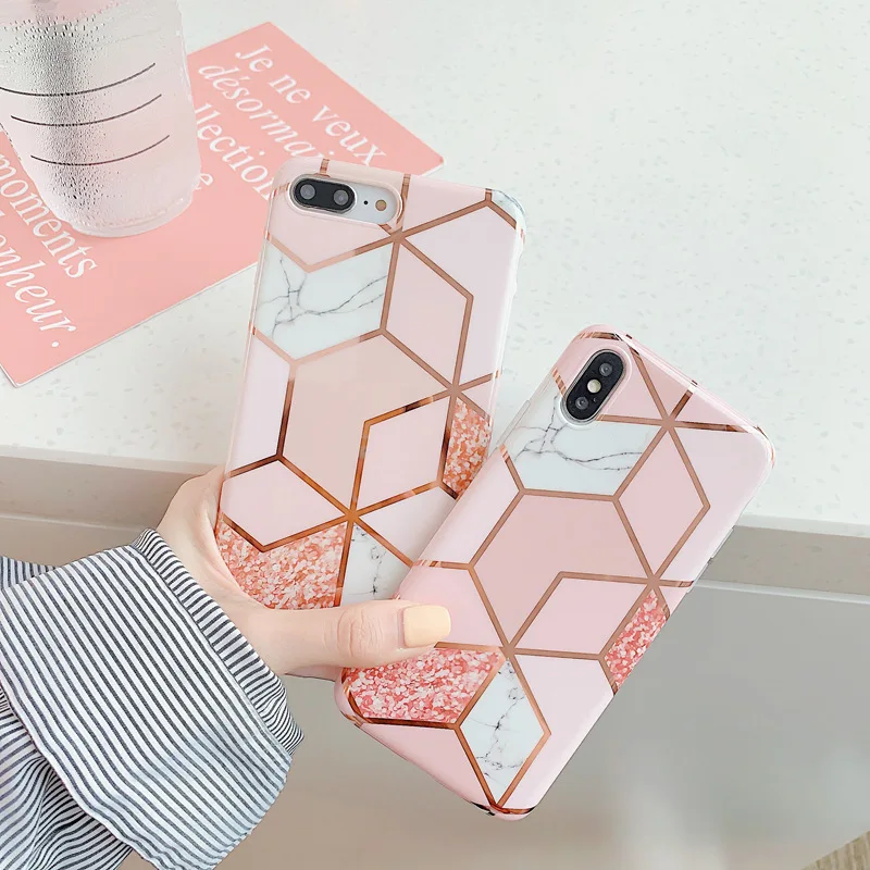

Fashion Geometry Grain Phone Case For iPhone XR XS Max 7 6S plus Korean Mable Shell For Huawei nova5 P20 30 pro Soft Cover Coque