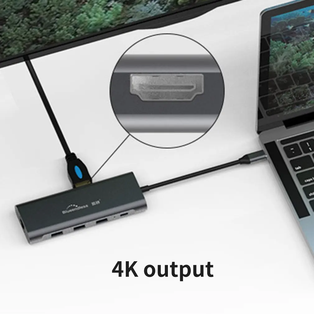 Док-станция тип-c девять в одном Hdmi гигабитный Ethernet порт Pd зарядка 3,5 мм аудио док-станция концентратор