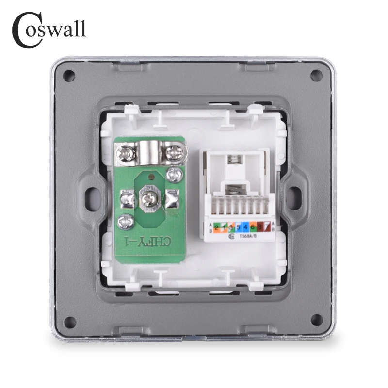 COSWALL RJ45 Интернет данных компьютерный разъем CAT5E разъем с женский ТВ выход нержавеющая сталь матовая панель настенная розетка