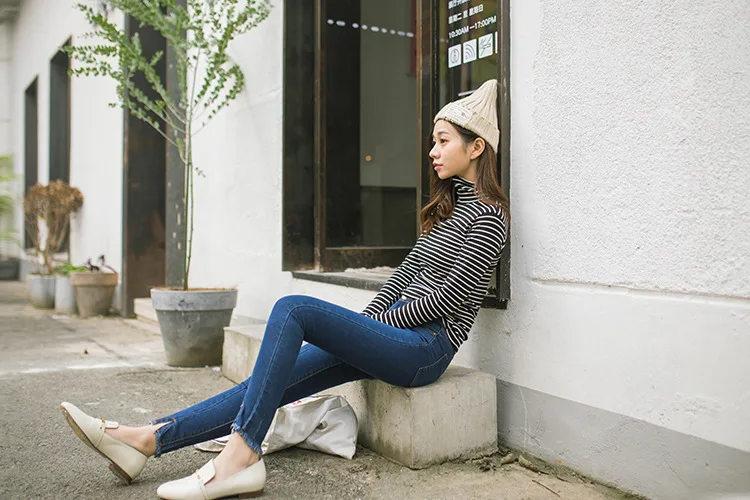 AliExpress Trousers Slit Burrs Jeans Women's High-waisted Slim Fit Elasticity Capri Skinny Pencil Pants