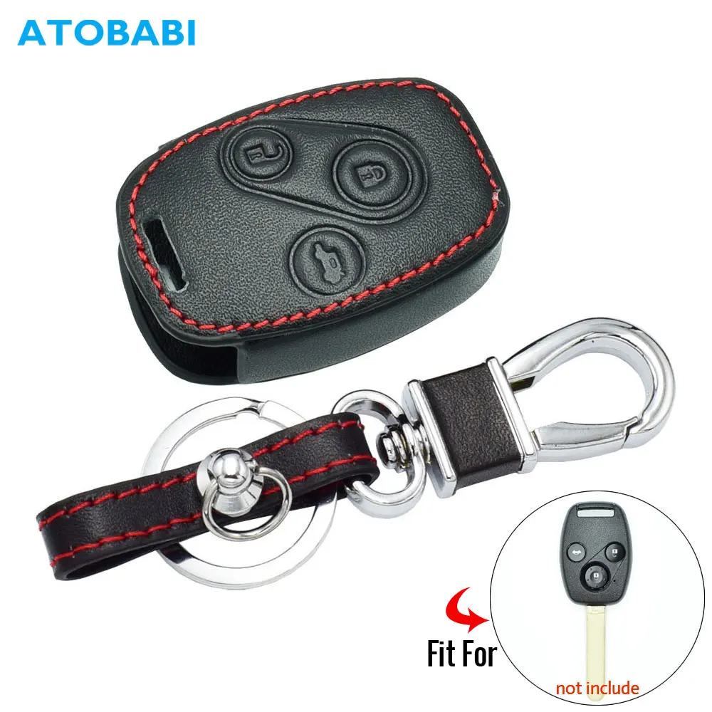 Leather Car Key Case For Honda City Accord CR V Civic 3 Buttons Remote