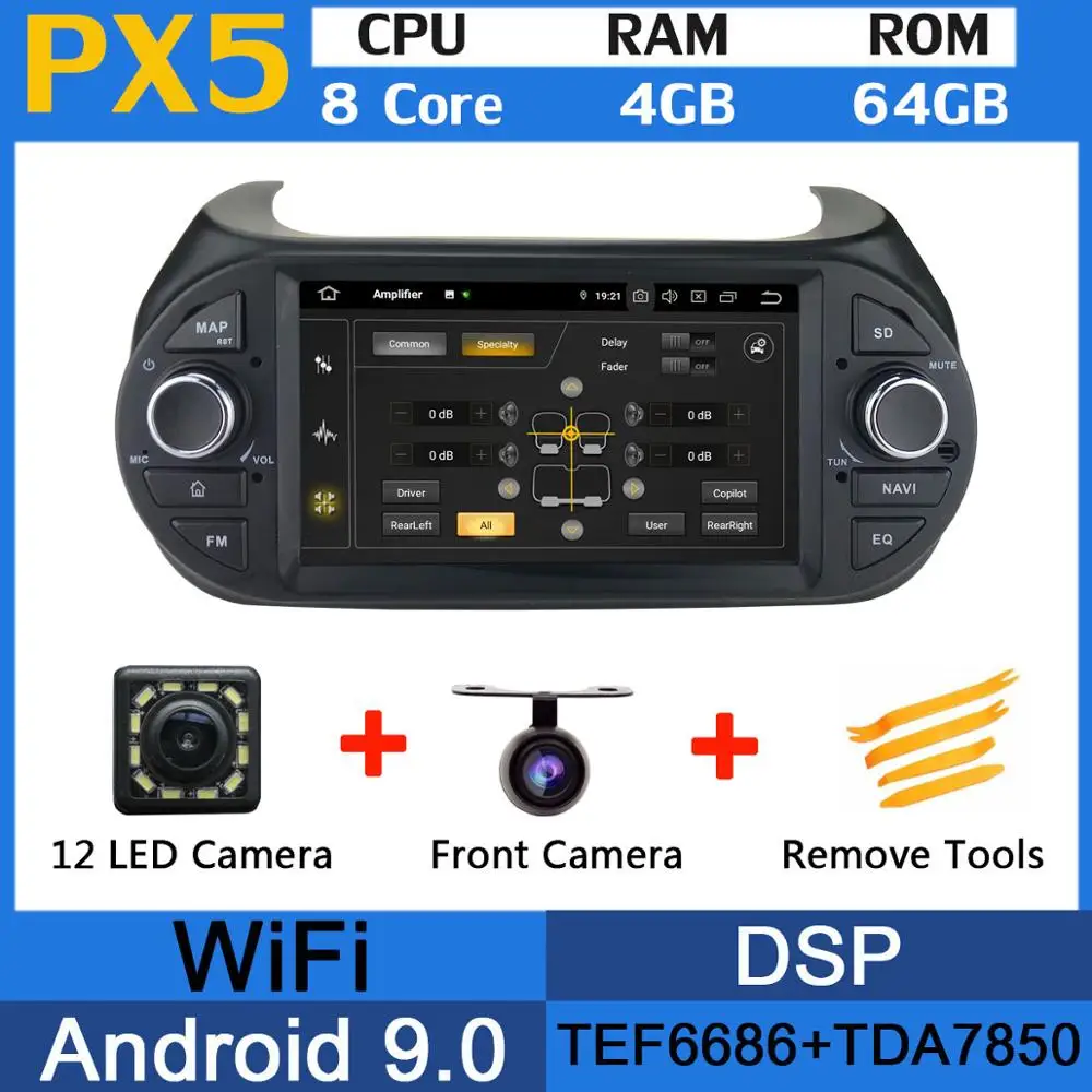 5 USB Port PX6/Octa Core Android 9.0 Car DVD Player For FIAT Fiorino/Qubo Citroen Nemo/Peugeot Bipper Car Radio GPS DSP - Цвет: PX5