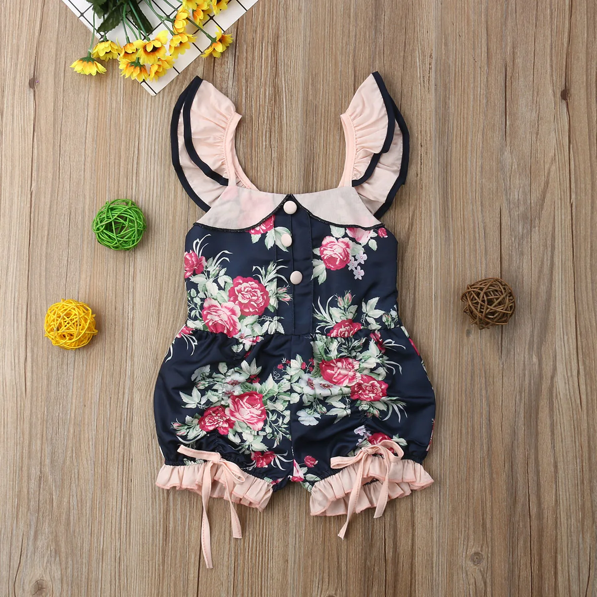 sleeveless floral ruffle romper baby girl jumpsuit one piece rompers toddler kids girl clothes