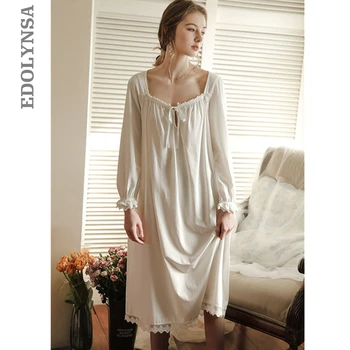 

Maternity Nightgown Autumn Sleepwear Vintage White Cotton Plus Size Women Home Wear Night Dress for Wedding Nightwear Lingerie