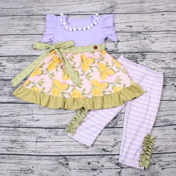 

2020 fashion baby girl outfit 2 pieces summer baby girl set clothes lemon top long pants toddler baby kid girl clothes set