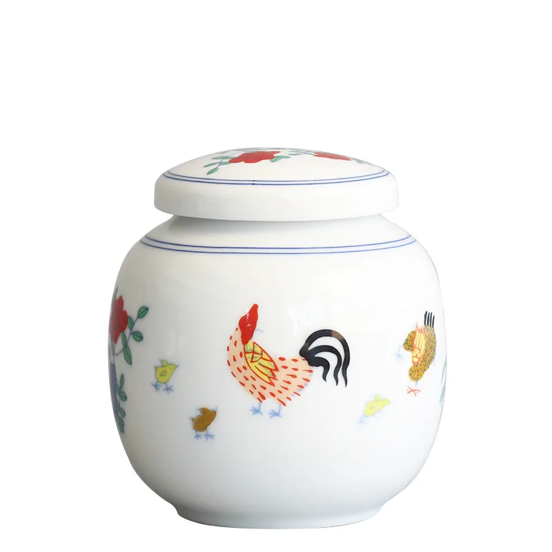 Archaistic Cock Tea Caddy Ceramic Canister Coffee Jar Kitchen Sealed Sugar Storage Tank Pu'er Black Tea Green Tea Box