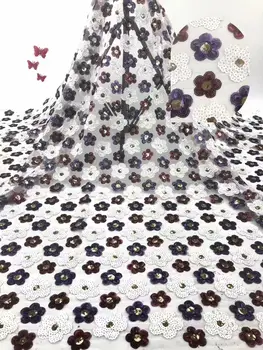 

Black 3D Flowers African Net Milk Silk Lace Sequins Embroiderd High Quality French Lace Fabric Nigerian Lace Fabric For Wedding