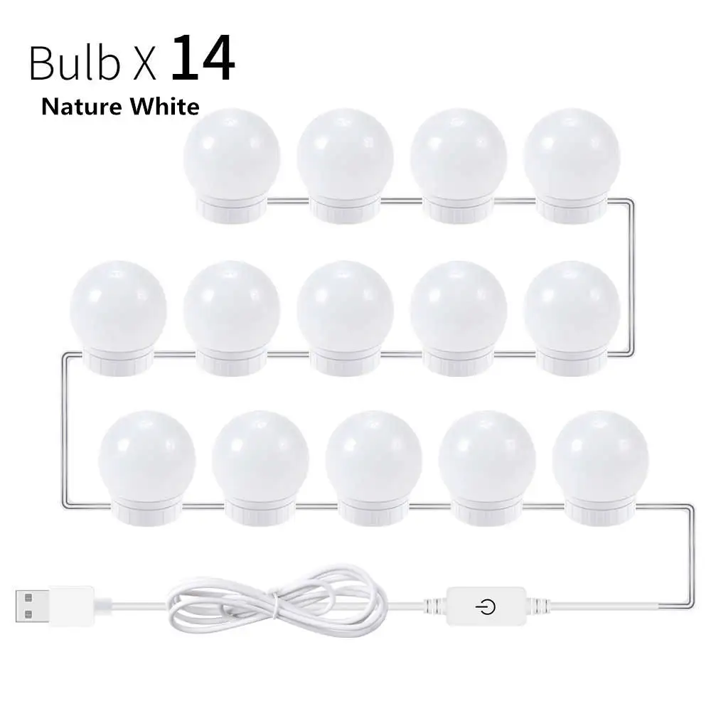 14 Bulbs White CanLing светодиодный голливудский ванная зеркальный шкаф лампочка светодиодный 5 В макияж зеркальная лампа туалетный столик красота 10 14 лампочек комплект - Цвет абажура: 14 Bulbs White