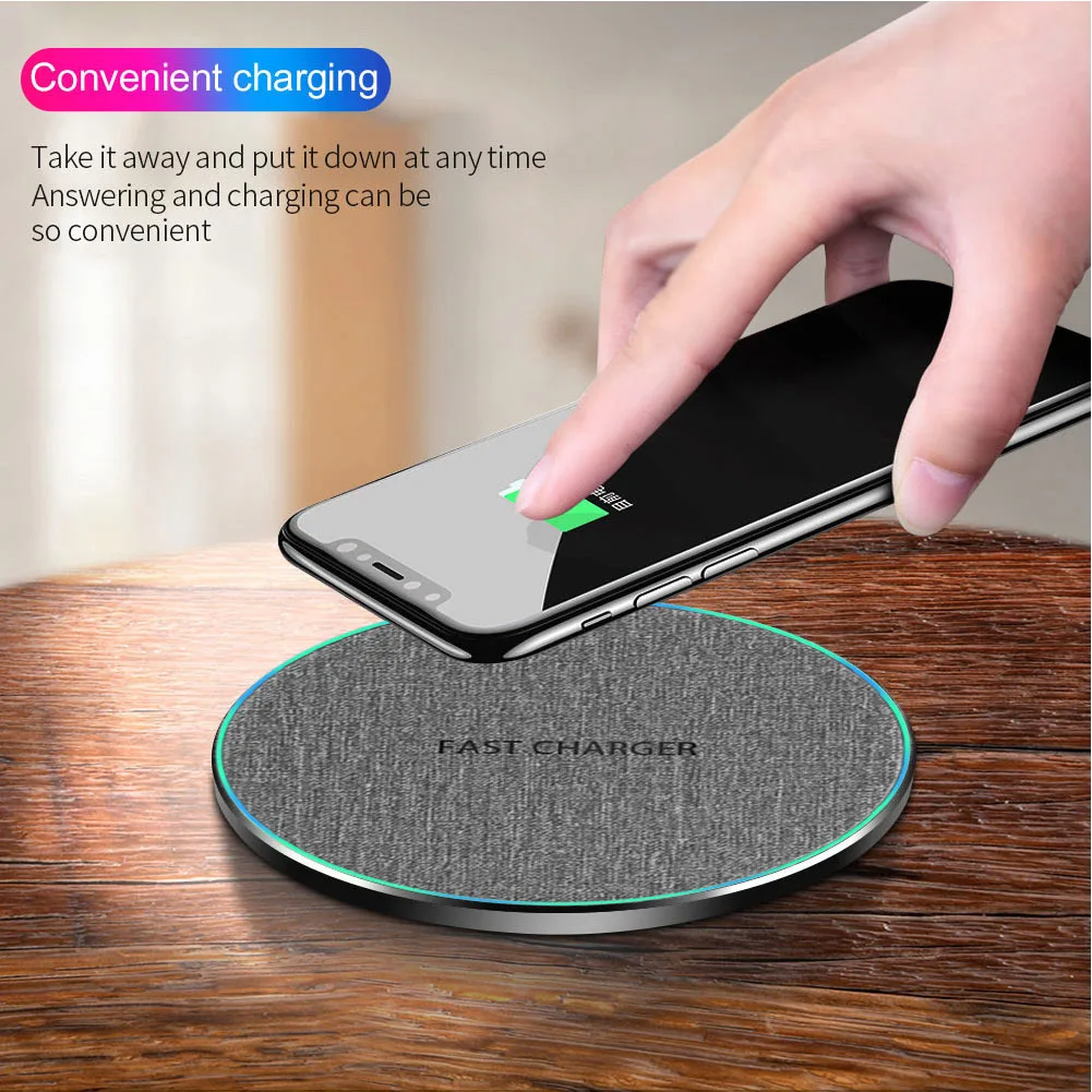  Round Fashion Fast Charging Pad Ultra Thin Desk LED Indicator Office Adapter Aluminum Alloy Univers