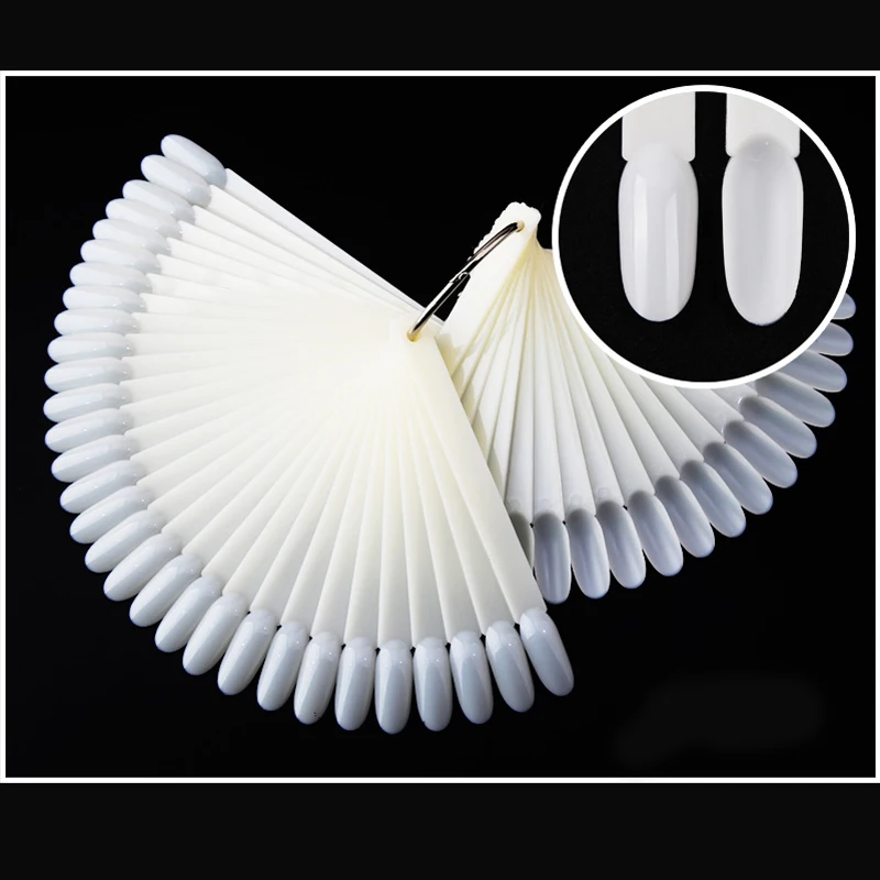 

50pcs False Nail Tips Fan Shaped Fake Art Tips Natural False Nail Tips Color Nail Art False Tips Practice Display Card tool Sale
